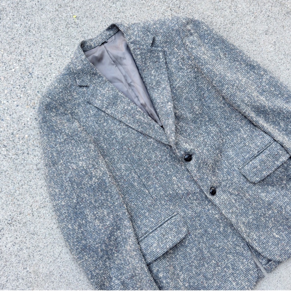 Vintage Jack Frost Wool Tweed Blazer Mens 38R Utah Woolen Mills Gray Blue USA